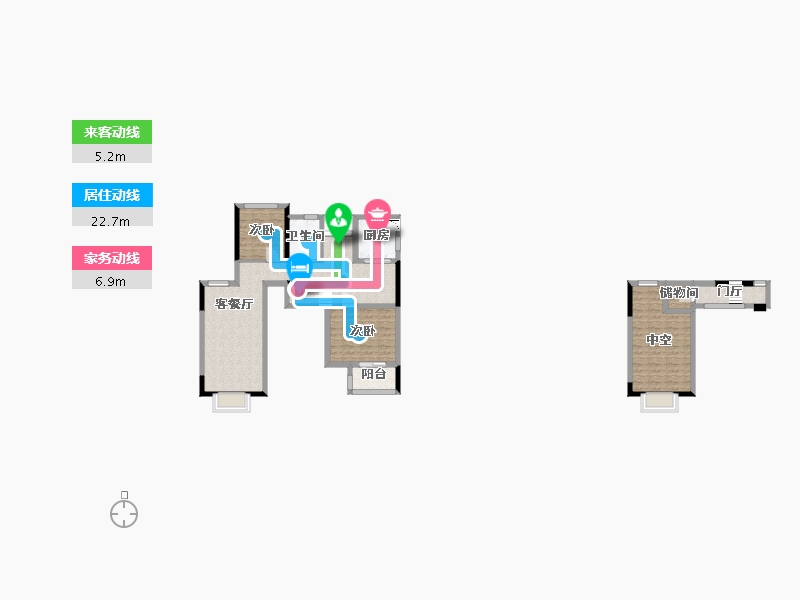 湖南省-长沙市-金辉优步花园建面100m²-86.97-户型库-动静线