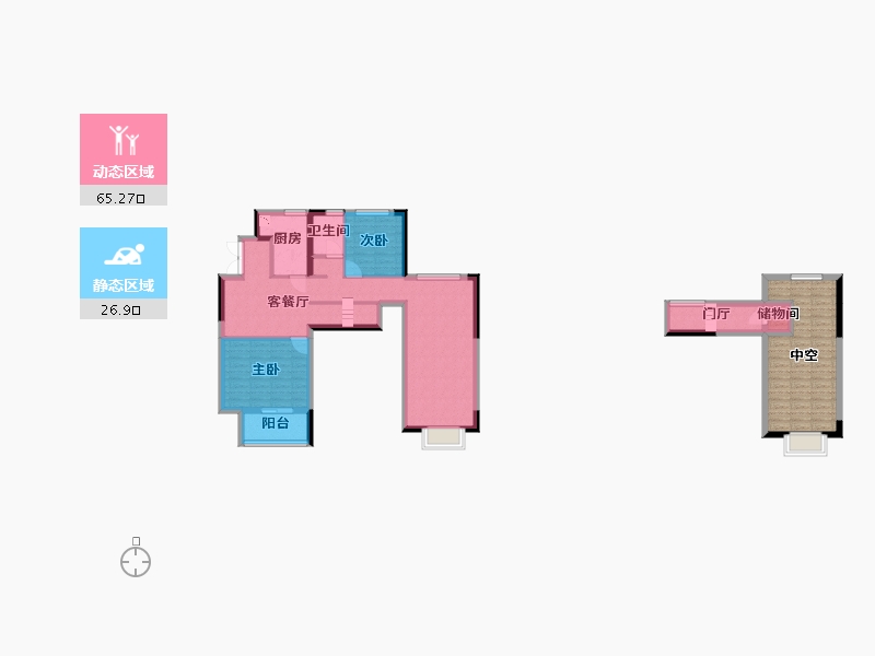 湖南省-长沙市-金辉优步花园12号楼,13栋高层建面114m²-101.77-户型库-动静分区