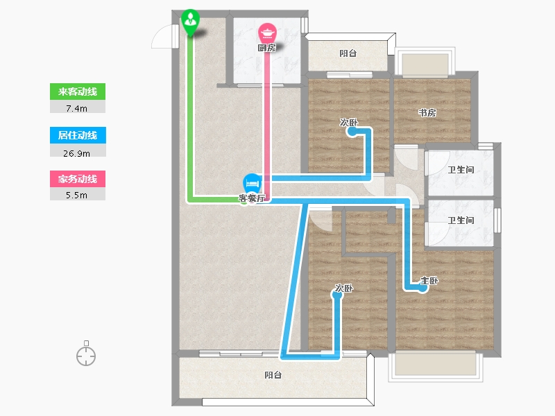 湖南省-长沙市-金茂建发泊悦建面143m²-114.40-户型库-动静线