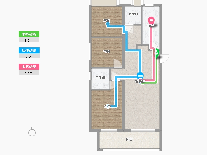 湖南省-长沙市-金侨风华府3号楼,5号楼,6号楼建面106m²-78.85-户型库-动静线