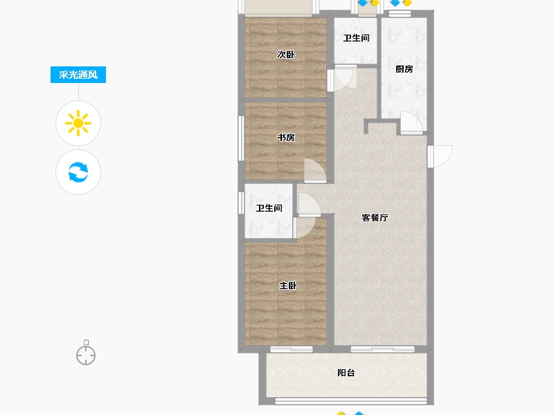 湖南省-长沙市-金侨风华府3号楼,5号楼,6号楼建面106m²-78.85-户型库-采光通风