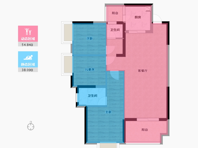 湖南省-长沙市-奥园•誉景华府1栋,2栋建面108m²-82.95-户型库-动静分区