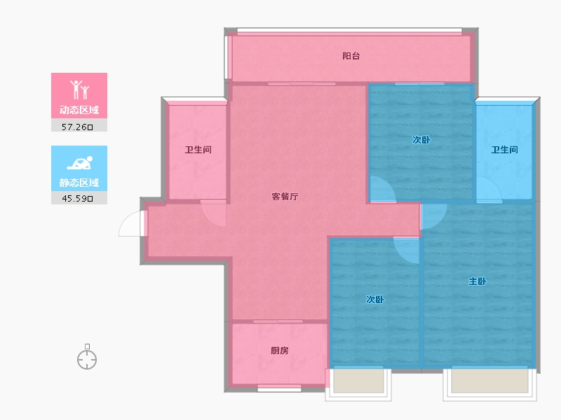 湖南省-长沙市-奥园•誉景华府1栋,2栋建面118m²-94.30-户型库-动静分区