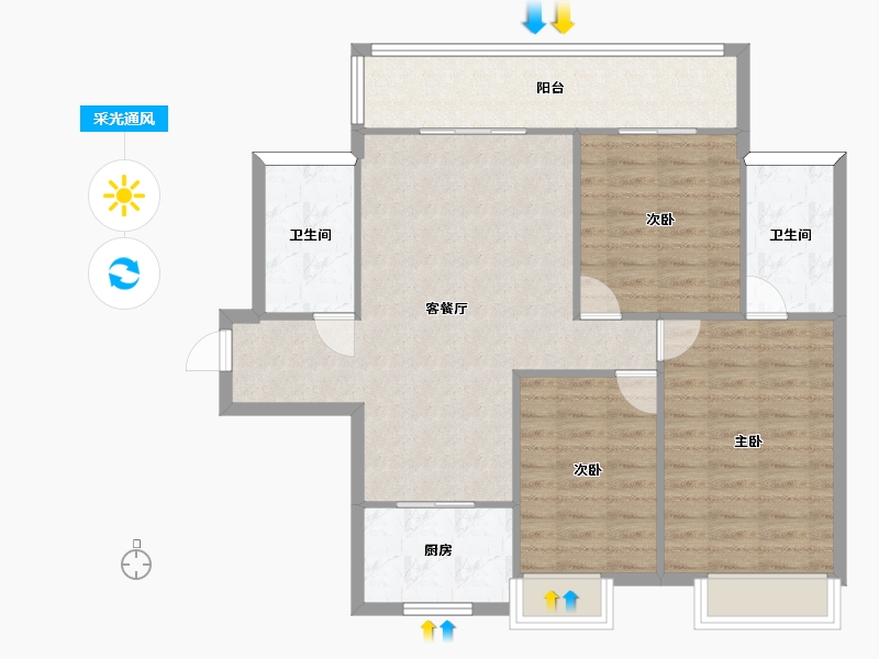 湖南省-长沙市-奥园•誉景华府1栋,2栋建面118m²-94.30-户型库-采光通风