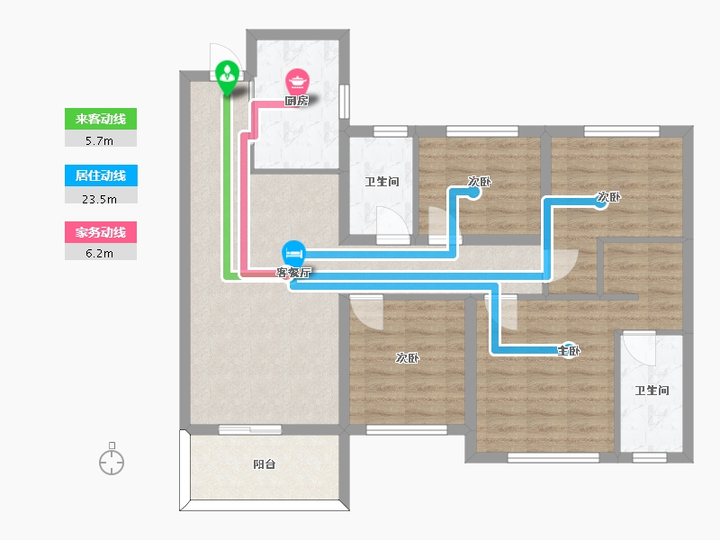 湖南省-长沙市-保利海德公园5号楼建面126m²-89.71-户型库-动静线