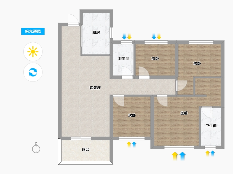 湖南省-长沙市-保利海德公园5号楼建面126m²-89.71-户型库-采光通风