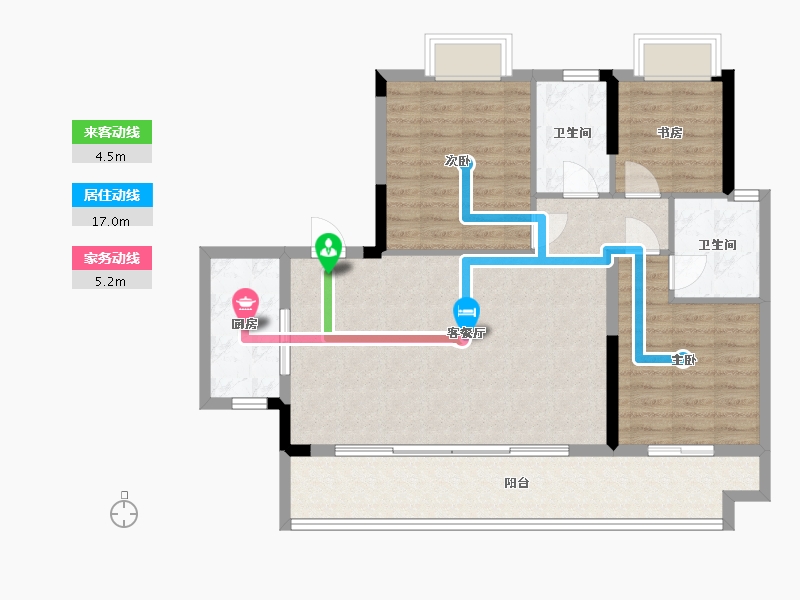 湖南省-长沙市-保利恒伟时光印象B14栋建面124m²-99.19-户型库-动静线