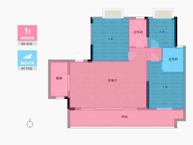 湖南省-长沙市-保利恒伟时光印象B14栋建面124m²-99.19-户型库-动静分区