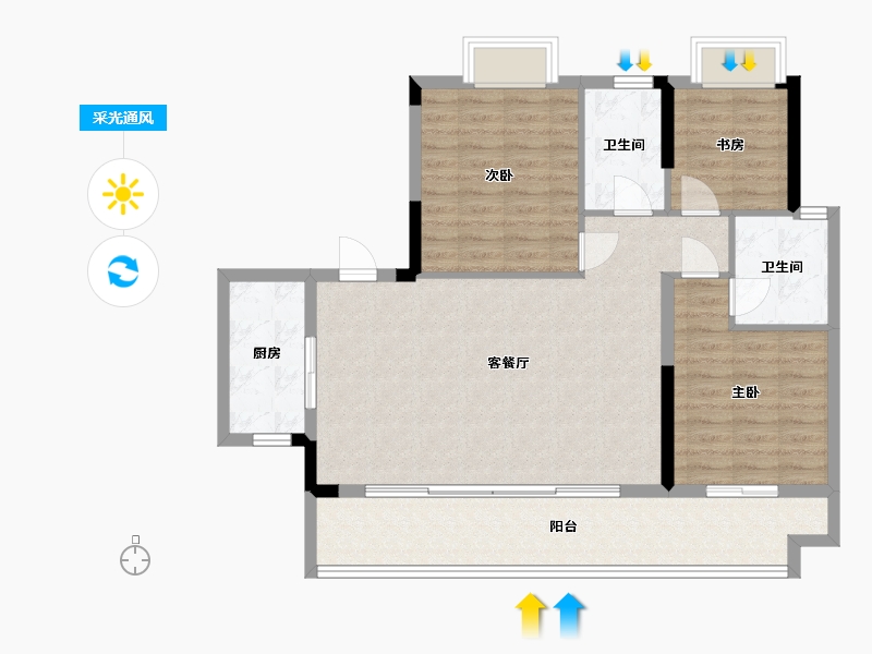 湖南省-长沙市-保利恒伟时光印象B14栋建面124m²-99.19-户型库-采光通风