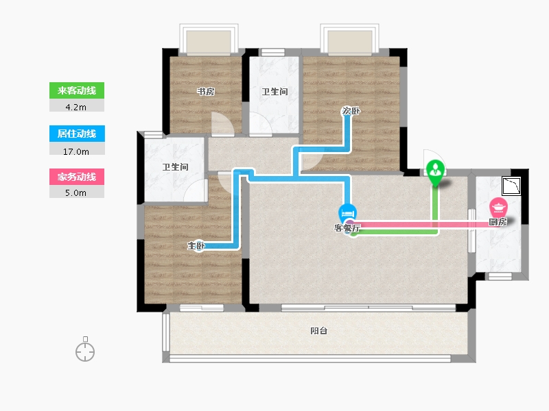 湖南省-长沙市-保利恒伟时光印象B14栋建面123m²-98.40-户型库-动静线