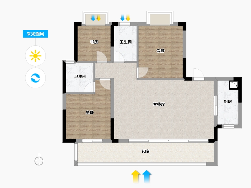 湖南省-长沙市-保利恒伟时光印象B14栋建面123m²-98.40-户型库-采光通风