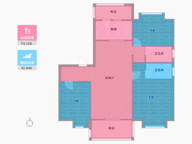 湖南省-长沙市-碧桂园荟隽棠27号楼,5号楼建面119m²-93.62-户型库-动静分区