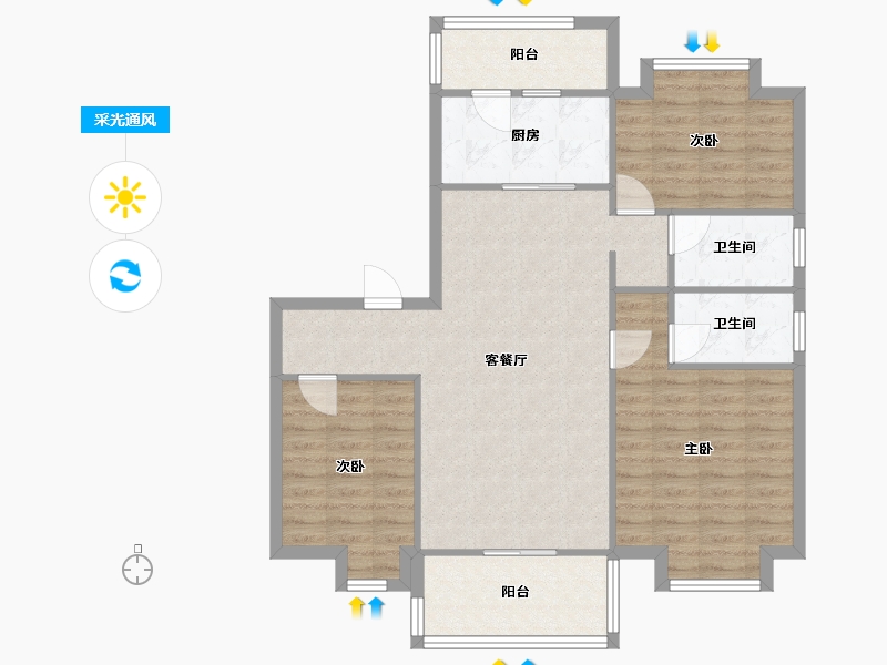 湖南省-长沙市-碧桂园荟隽棠27号楼,5号楼建面119m²-93.62-户型库-采光通风