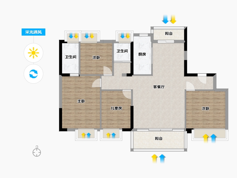 湖南省-长沙市-碧桂园荟隽棠建面144m²-107.65-户型库-采光通风