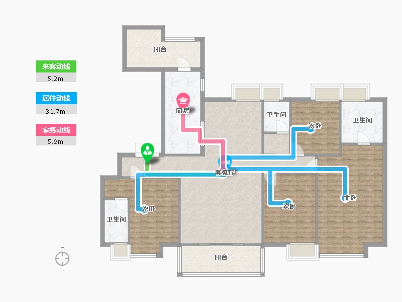 湖南省-长沙市-碧桂园荟隽棠18号楼,8号楼,10号楼建面87m²-153.74-户型库-动静线