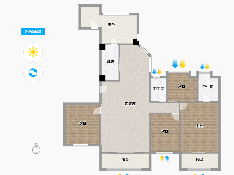 湖南省-长沙市-达美溪湖湾A区2号栋,A区3号栋建面210m²-164.00-户型库-采光通风