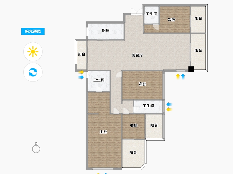 湖南省-长沙市-恩瑞御西湖13号楼,14号楼建面271m²-214.14-户型库-采光通风