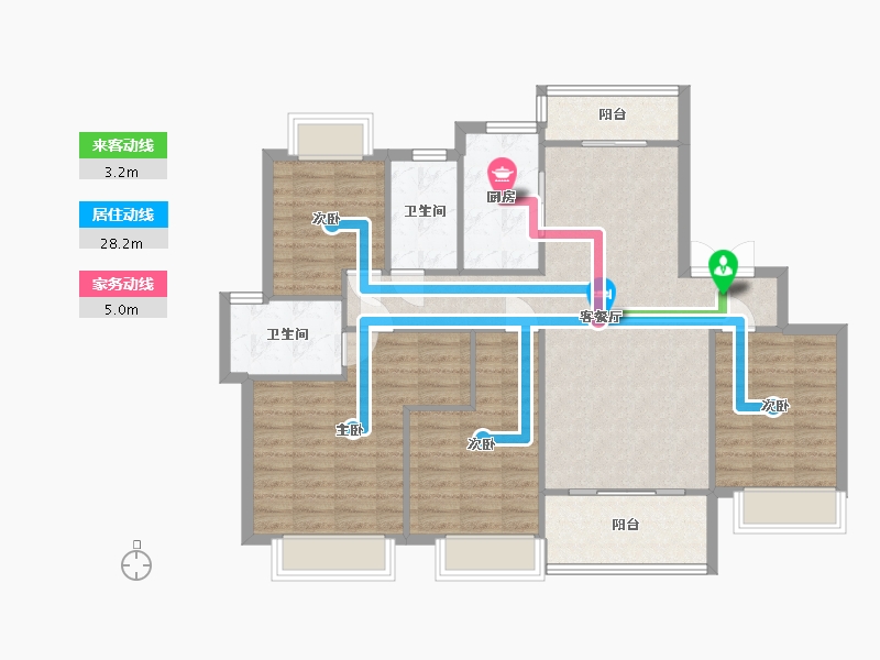 湖南省-长沙市-富力十号4号楼,5号楼建面140m²-106.66-户型库-动静线