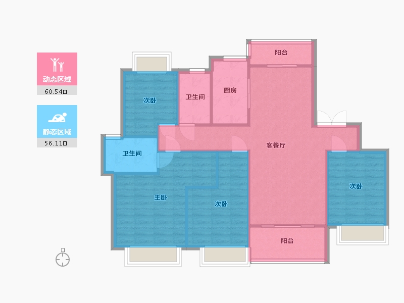 湖南省-长沙市-富力十号4号楼,5号楼建面140m²-106.66-户型库-动静分区