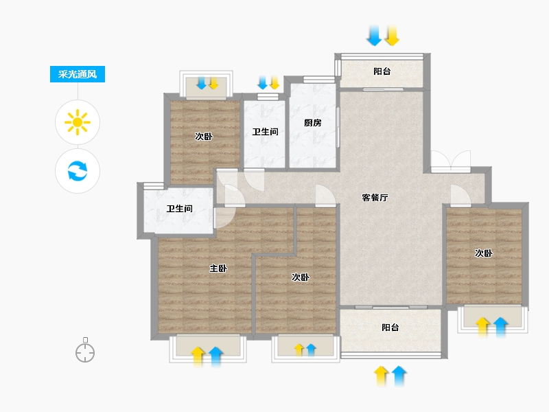 湖南省-长沙市-富力十号4号楼,5号楼建面140m²-106.66-户型库-采光通风