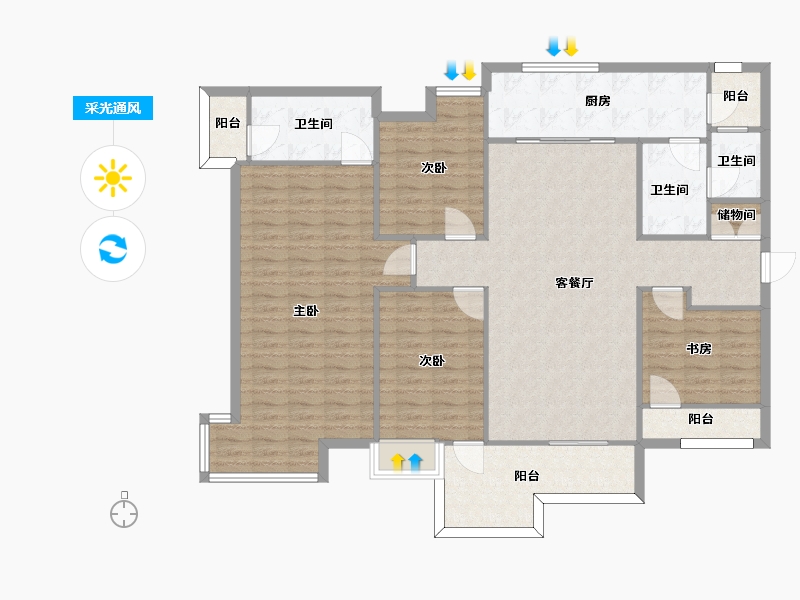 湖南省-长沙市-保利城建面170m²-136.00-户型库-采光通风