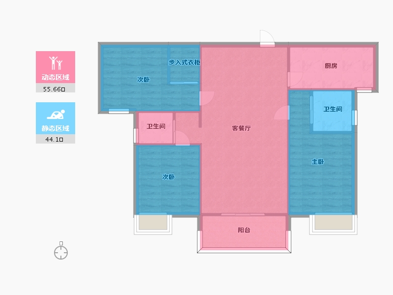 湖南省-长沙市-华申阳光城未来悦建面114m²-91.20-户型库-动静分区