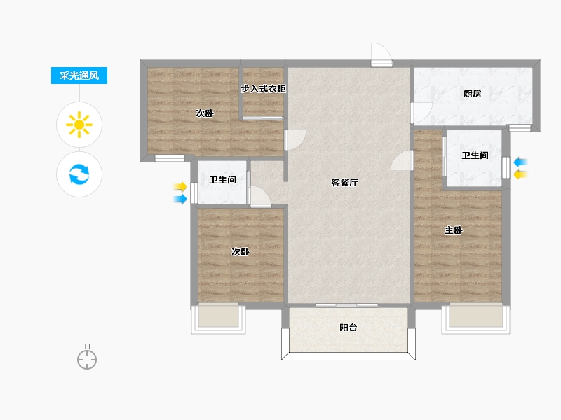 湖南省-长沙市-华申阳光城未来悦建面114m²-91.20-户型库-采光通风