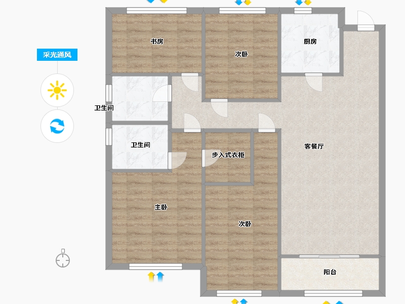 湖南省-长沙市-建发央著6号楼,8号楼建面123m²-98.40-户型库-采光通风