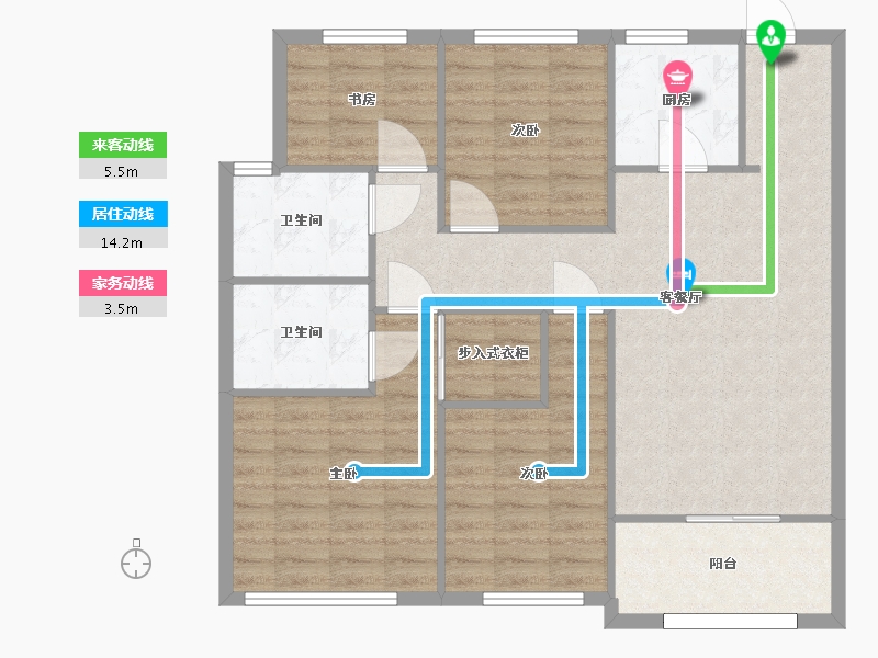 湖南省-长沙市-建发央著7号楼,9号楼建面122m²-97.60-户型库-动静线