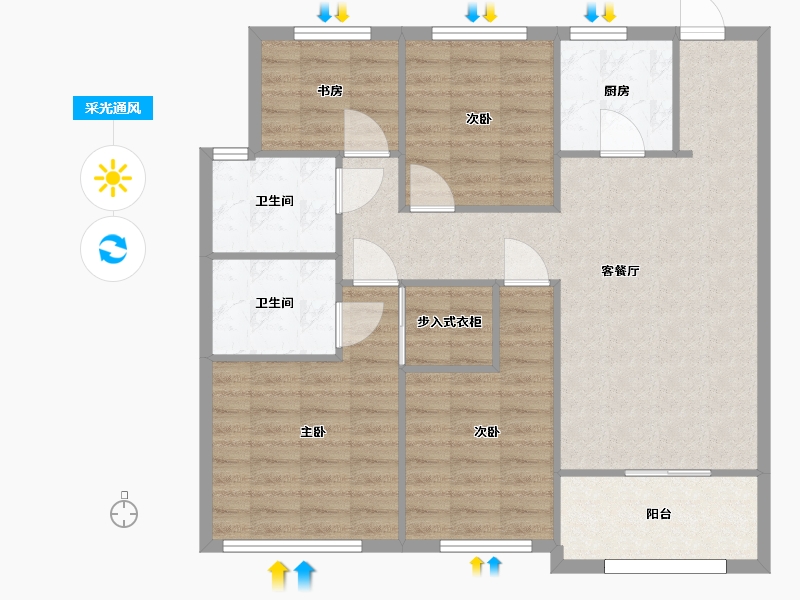 湖南省-长沙市-建发央著7号楼,9号楼建面122m²-97.60-户型库-采光通风