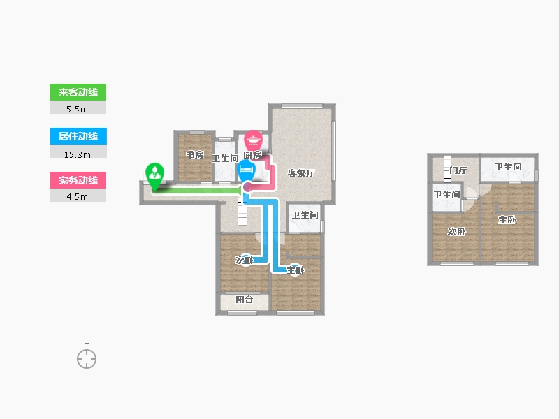 湖南省-长沙市-建发央著8号楼建面162m²-129.60-户型库-动静线