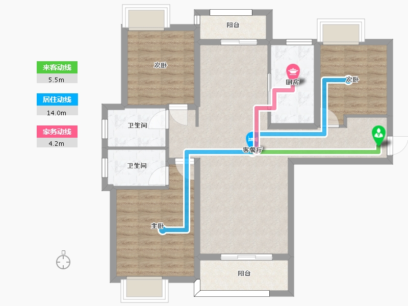 湖南省-长沙市-金地中交麓谷香颂3号楼建面122m²-90.97-户型库-动静线