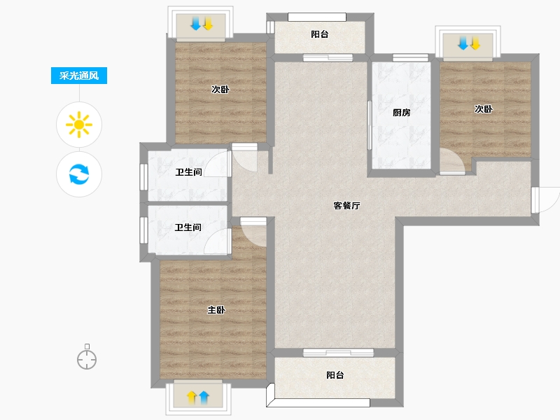 湖南省-长沙市-金地中交麓谷香颂3号楼建面122m²-90.97-户型库-采光通风