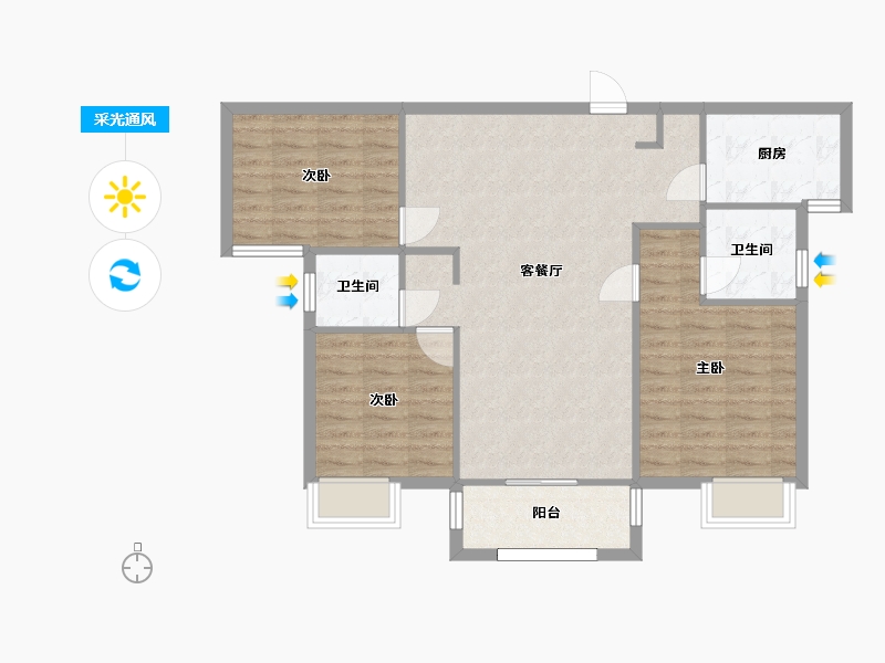 湖南省-长沙市-金地中交麓谷香颂4号楼,5号楼,6号楼,1号楼建面114m²-86.86-户型库-采光通风