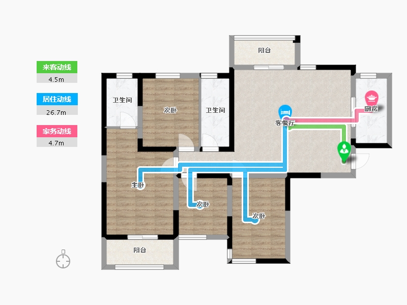 湖南省-长沙市-金恒银杉里2号楼A1建面143m²-100.84-户型库-动静线