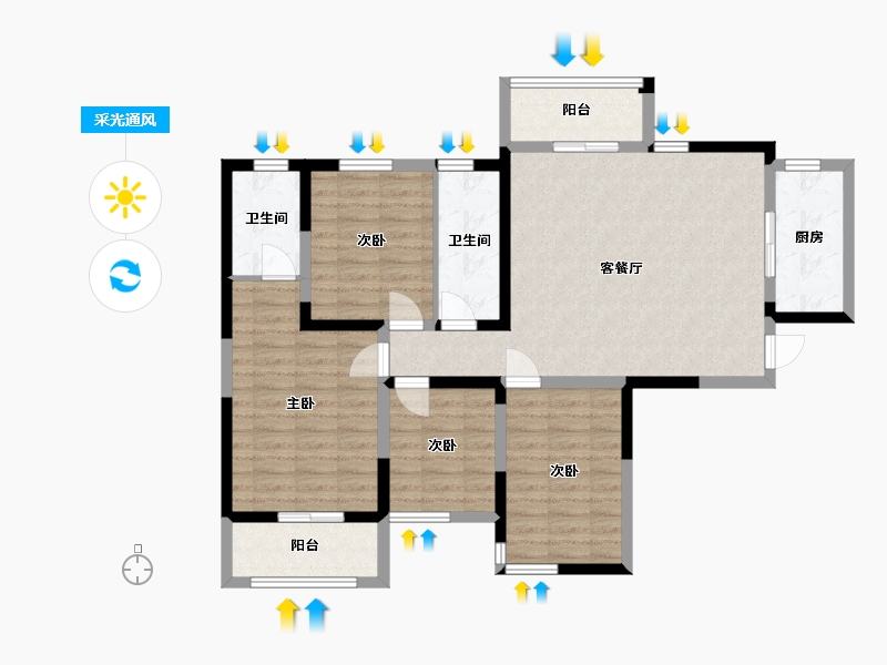 湖南省-长沙市-金恒银杉里2号楼A1建面143m²-100.84-户型库-采光通风