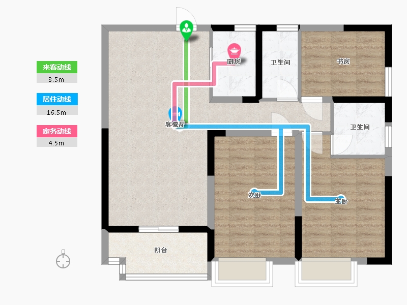 湖南省-长沙市-金恒银杉里2号楼建面123m²-85.63-户型库-动静线