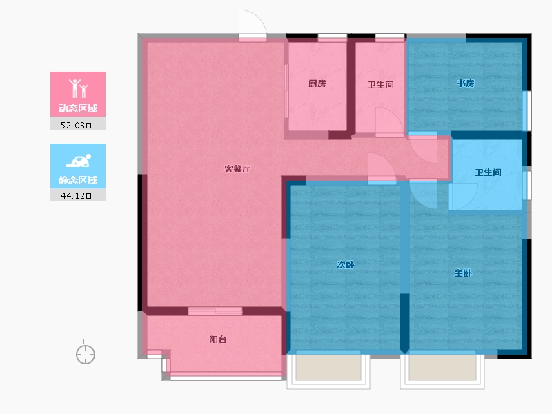 湖南省-长沙市-金恒银杉里2号楼建面123m²-85.63-户型库-动静分区