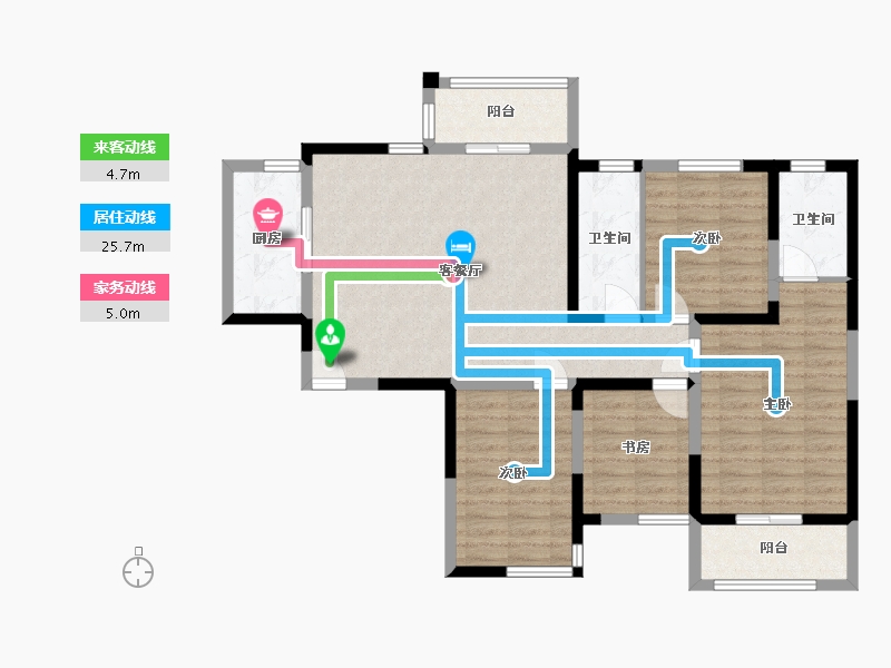 湖南省-长沙市-金恒银杉里2号楼建面143m²-100.85-户型库-动静线