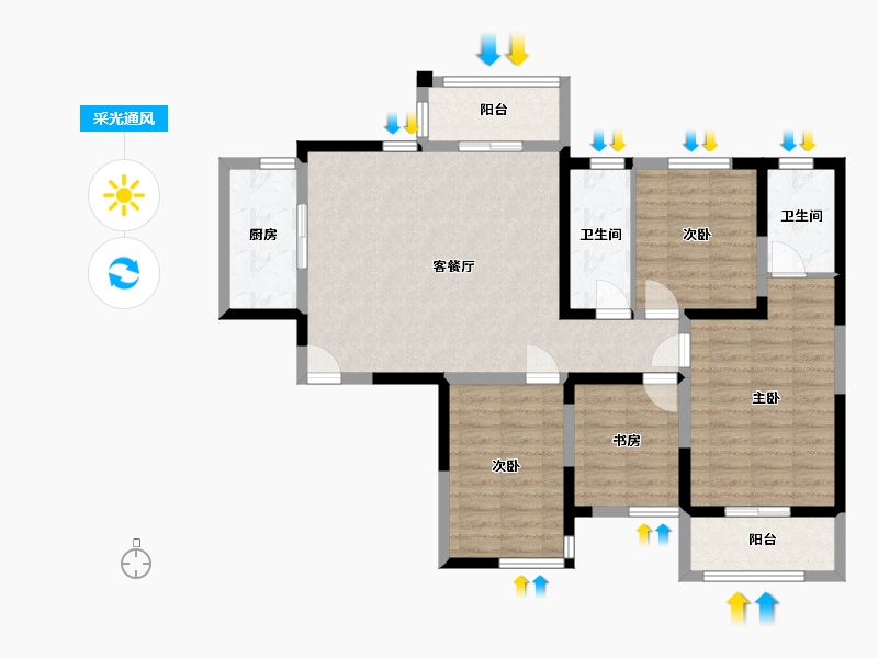 湖南省-长沙市-金恒银杉里2号楼建面143m²-100.85-户型库-采光通风