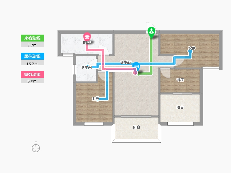 湖南省-长沙市-恒生碧水龙庭建面96m²-74.55-户型库-动静线