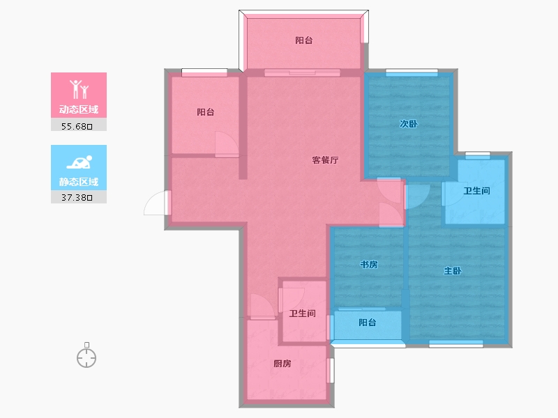 湖南省-长沙市-恒生碧水龙庭建面112m²-82.61-户型库-动静分区