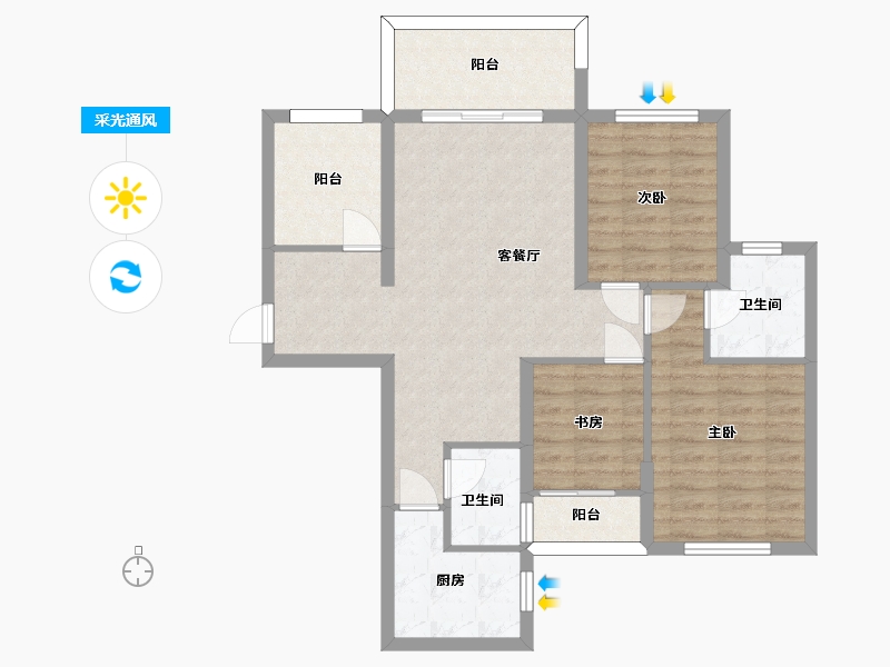 湖南省-长沙市-恒生碧水龙庭建面112m²-82.61-户型库-采光通风