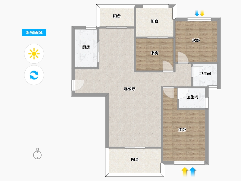 湖南省-长沙市-恒生碧水龙庭建面121m²-93.61-户型库-采光通风