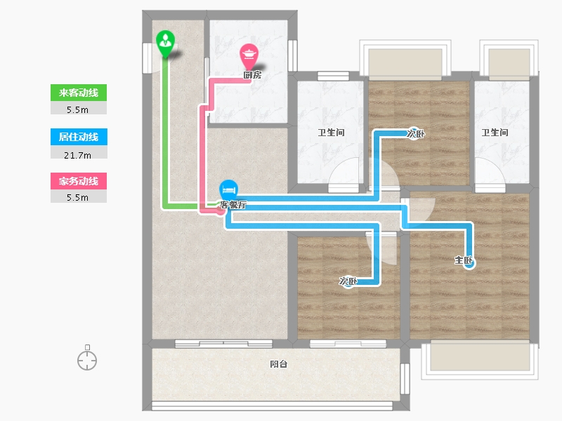 江苏省-南京市-都会澜岸建面105m²-84.00-户型库-动静线