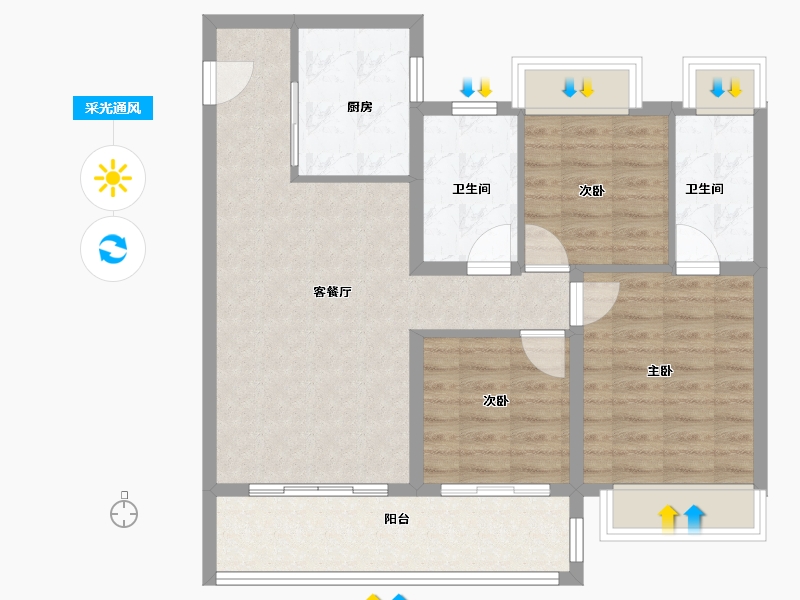 江苏省-南京市-都会澜岸建面105m²-84.00-户型库-采光通风