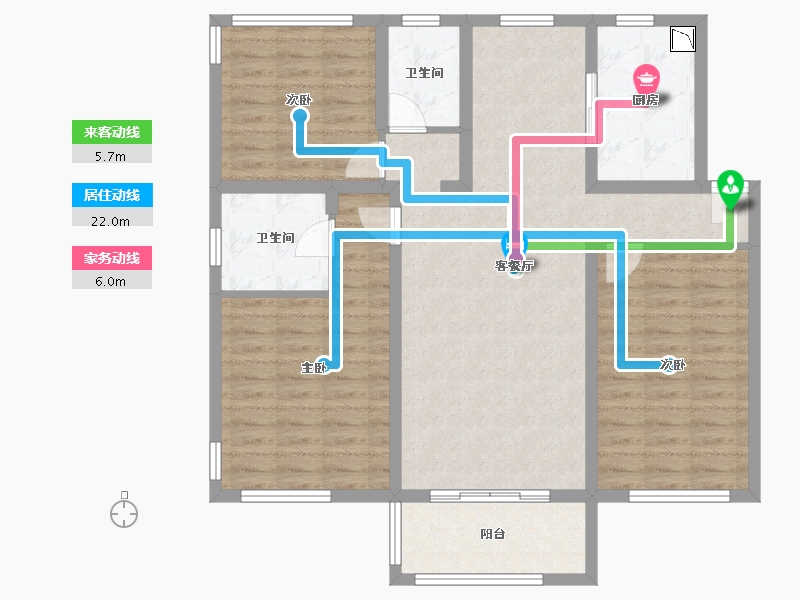 江苏省-南京市-仁恒公园世纪5幢,6幢建面130m²-103.73-户型库-动静线