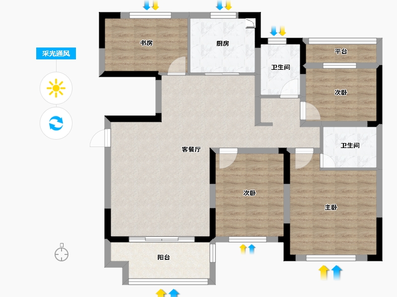 江苏省-南京市-金都华府建面129m²-103.91-户型库-采光通风