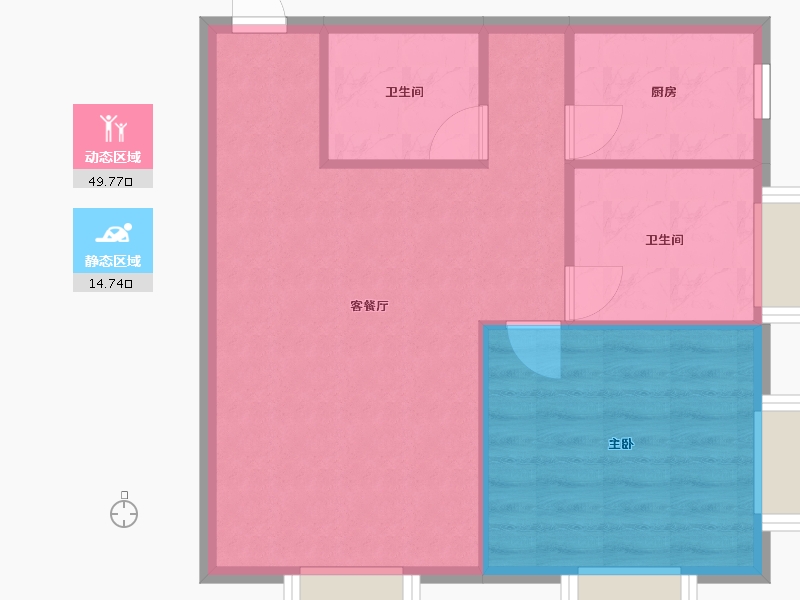 湖南省-长沙市-东塘SOHO建面83m²-58.85-户型库-动静分区