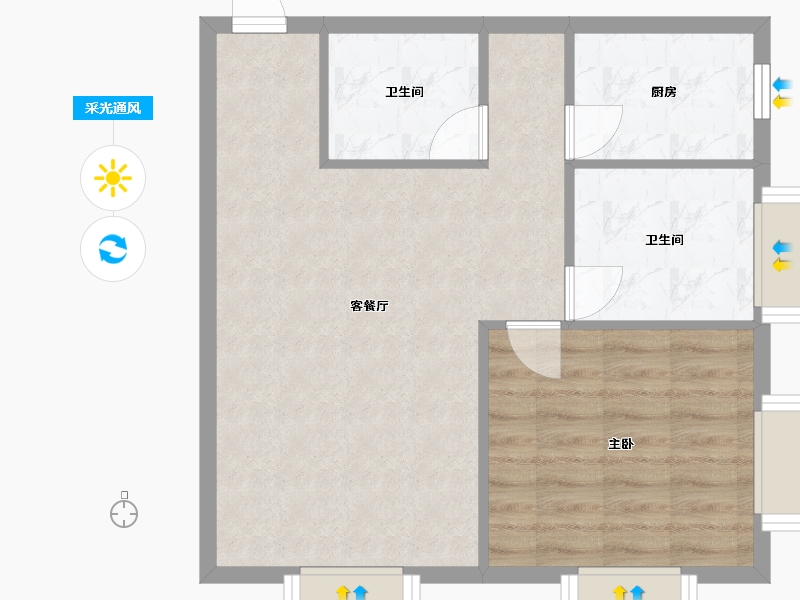 湖南省-长沙市-东塘SOHO建面83m²-58.85-户型库-采光通风